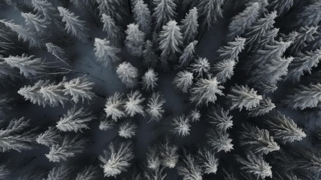 Winter forest in the snow Drone view The beauty of winter nature Trees in the snow