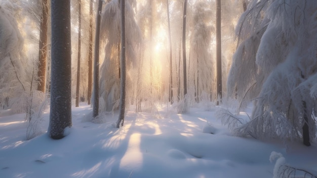 雪の中の冬の森