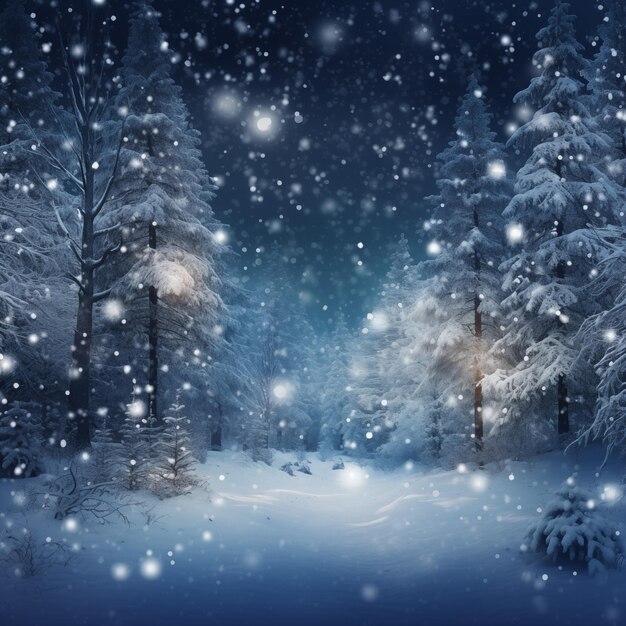 Photo winter forest with snow and falling snowflakes christmas background