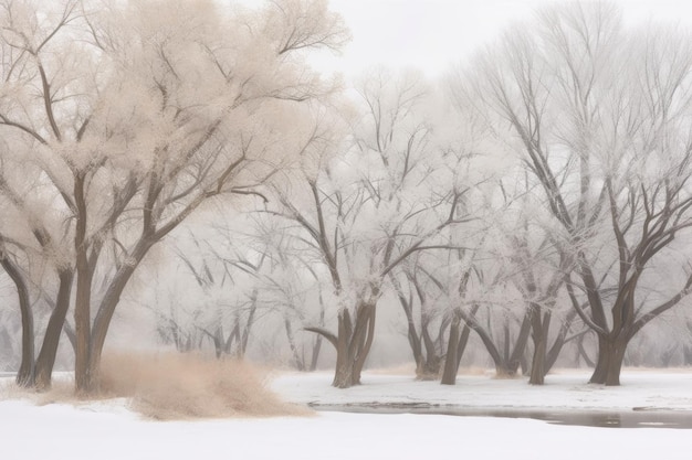 Winter forest with snowcovered trees Generative AI