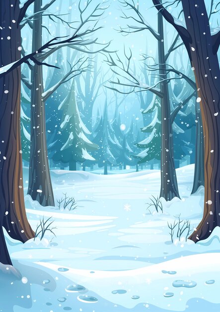 Winter Forest with SnowCovered Trees Illustration