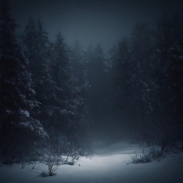 winter forest with snowdrifts covered with white snow coniferous trees