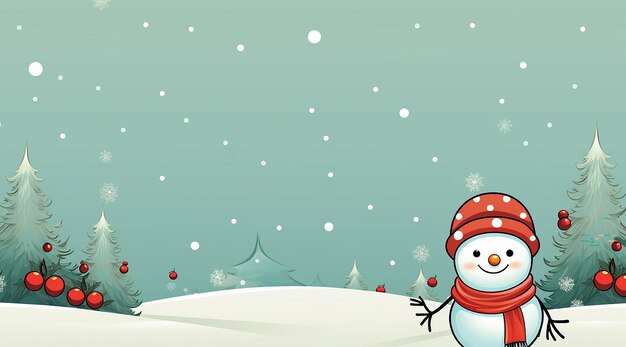 Photo winter forest with a snowman vector illustration background