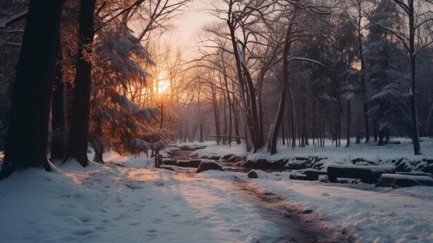 Winter Forest With Sun Reflection Classical Landscapes And Tonalist Paintings