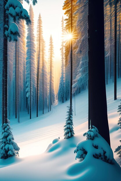 Зимний лес с деревьями