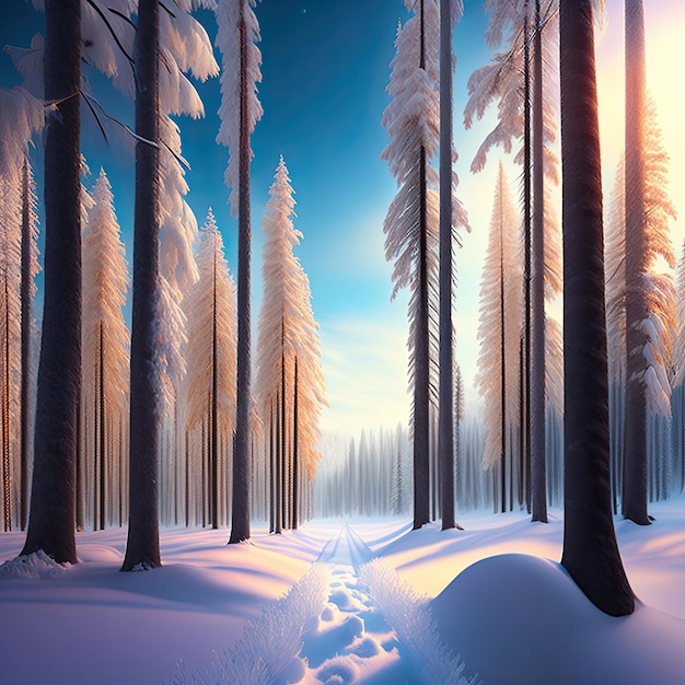 Winter Forest with Trees