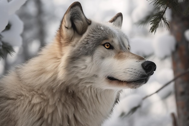 Winter forest wolf snow Generate Ai