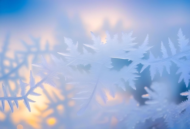 Зимние морозы на стекле Кристаллы льда или холодный зимний фон