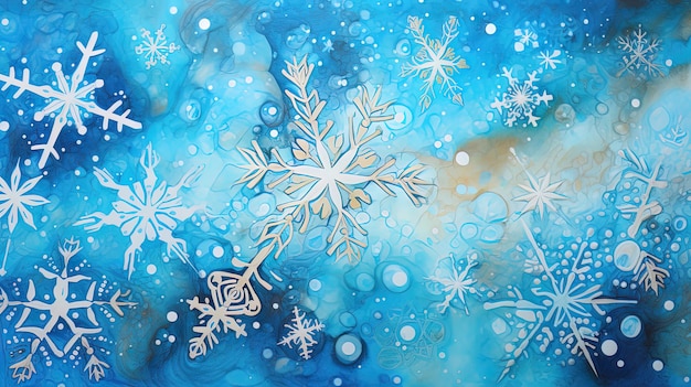 Winter frozen blue background with snowflakes generative ai