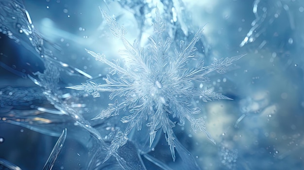 Winter frozen blue background with snowflakes Generative AI