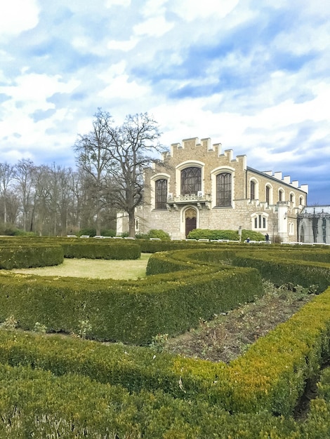 Winter garden near renaissance castle hluboka i the czech republic is located