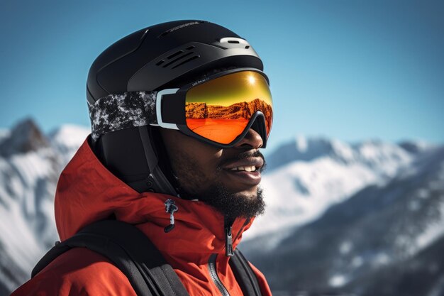 Winter helmet male skiing men skier portrait mountain lifestyle travel sky sport cold snow