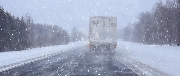 winter highway snowfall background fog poor visibility