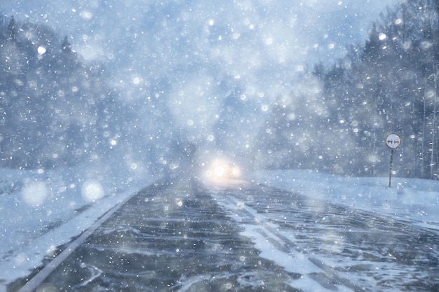 冬の高速道路の降雪背景霧視界不良