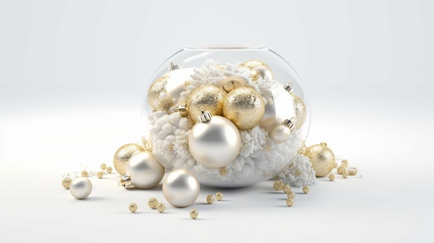 Зимние праздничные обои Праздничные белые и золотые рождественские украшения и Пустой стеклянный снежный шар