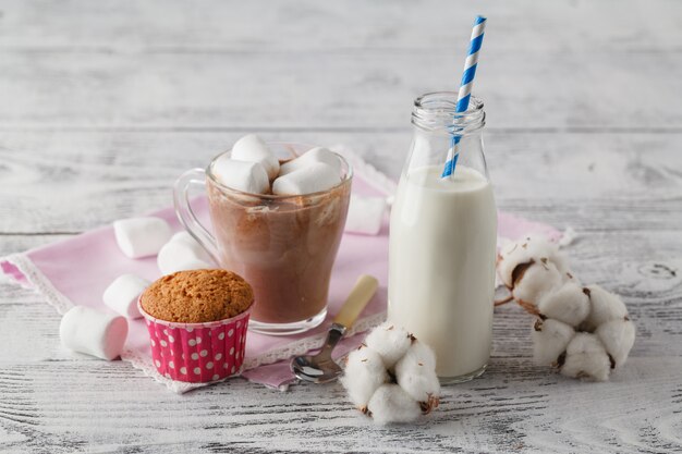 winter home cup of hot cocoa with marshmallow