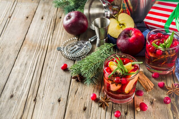 Winter hot sangria cocktail