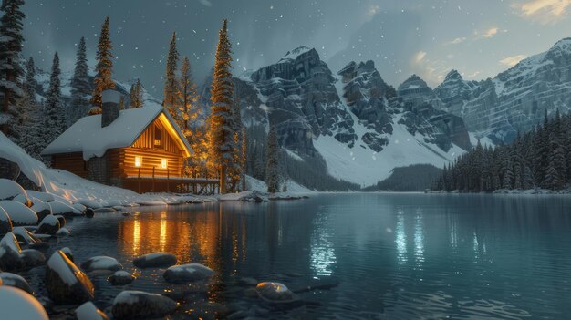 Photo winter house by the lake