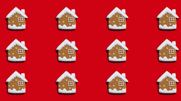 Winter house pattern red seamless background beige