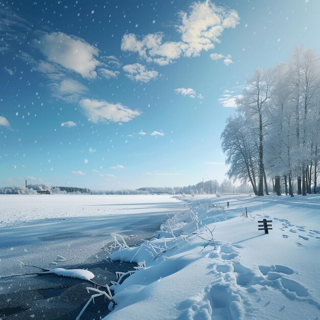 Winter Ice Fishing Scene on Snowy Road