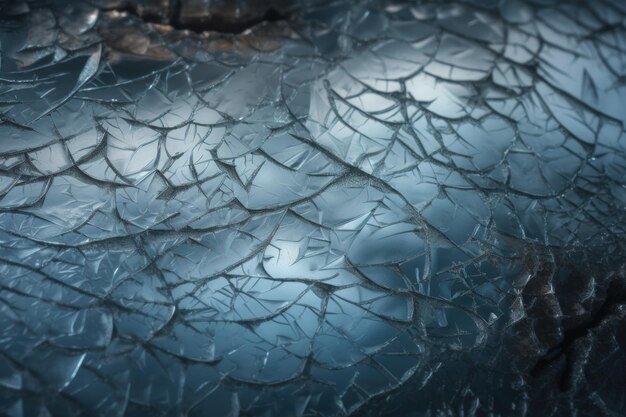 Winter ice texture with intricate network of cracks