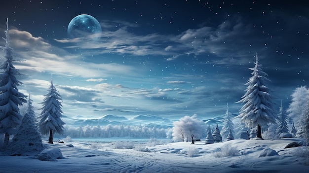 Winter is coming Natural Winter Christmas tree background with blue sky heavy snowfall snowflakes