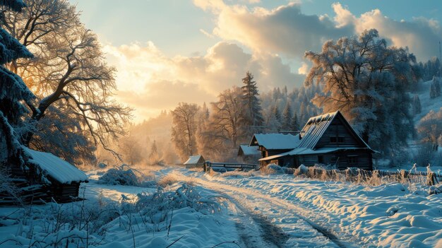 Зимний пейзаж прекрасный снежный пейзаж в солнечную погоду в деревне за пределами города русская холодная зима