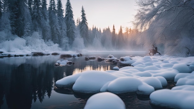 Winter landscape calm weather forest in the snow calmness and tranquility