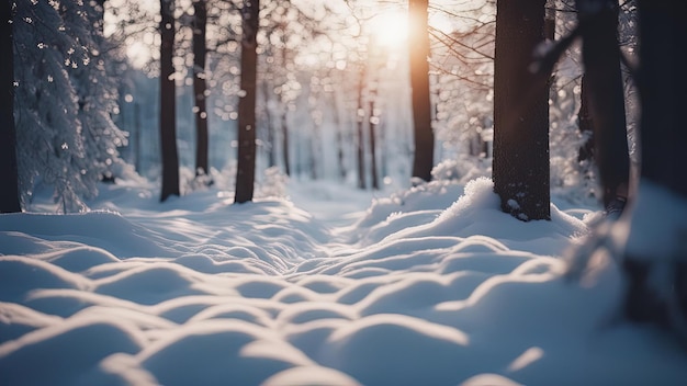 冬景色 穏やかな天気 雪の中の森 静けさと静けさ