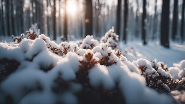 冬景色 穏やかな天気 雪の中の森 静けさと静けさ