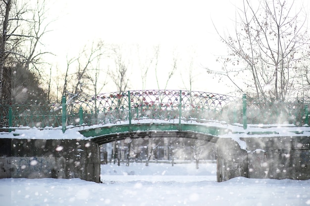 雪の中の田園地帯と道路の冬の風景