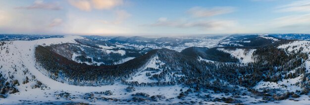 霧の中で雪と枝が霜と凍った雪で覆われた冬の風景高品質の写真