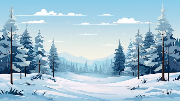 2D 소프트웨어로 만들어진 숲의 겨울 풍경