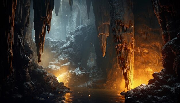 Photo winter landscape frozen beauty in nature ice cave adventure generated by ai