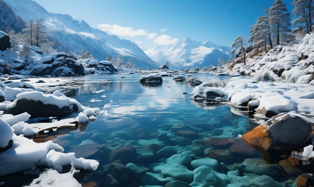 写真 冬の風景 氷と山の背景