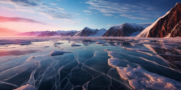 Зимний ландшафт ледяная поверхность замороженного моря