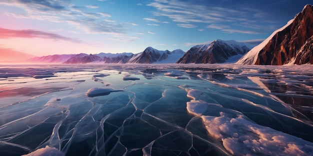 写真 冬の風景 凍った海の氷の表面