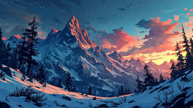 Winter Landscape Mountain Range Night Stars Background Banner HD