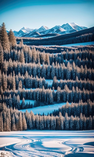 Winter landscape mountains Generative AI