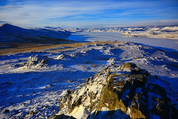 Winter landscape olkhon island, lake baikal travel russia