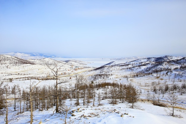 Winter landscape olkhon island, lake baikal travel russia