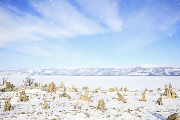 winter landscape olkhon island, lake baikal travel russia