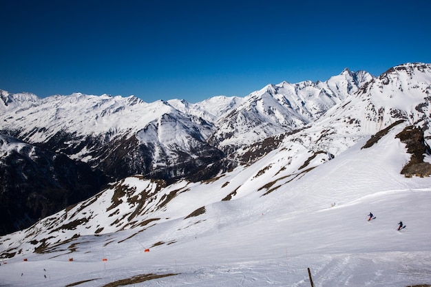 Winter landscape Panorama of the ski resort with ski slopes Alps Austria