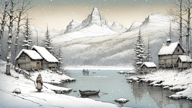 Photo winter landscape scenery lake art