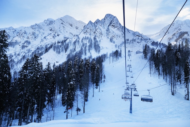 Winter landscape in ski resort Rosa Khotor in Russia