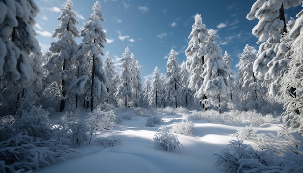 冬景色 雪に覆われた森の静かな風景 人工知能によって生成された凍った山脈