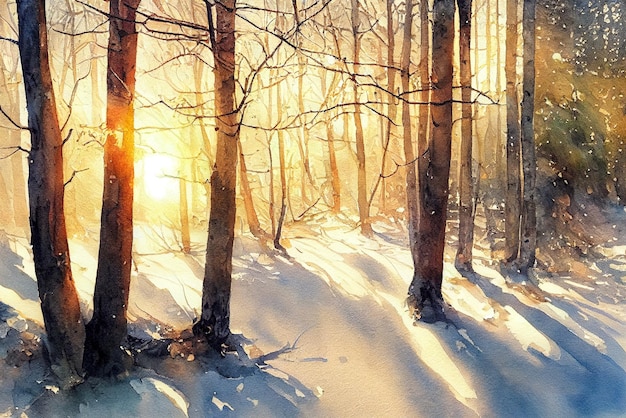 Winter landscape in the snowy forest