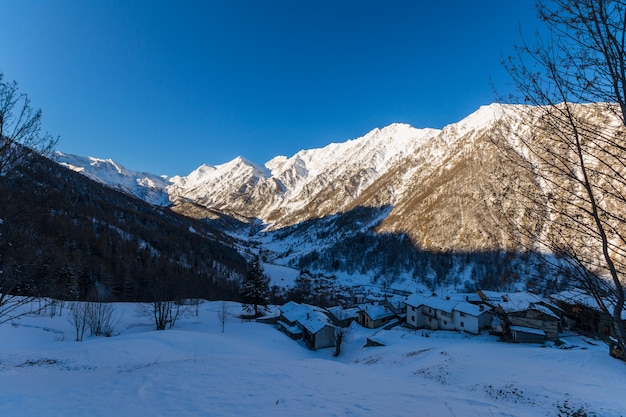 Winter landscape at sunrise