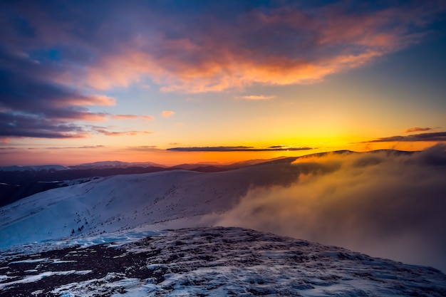 Winter landscape at sunset