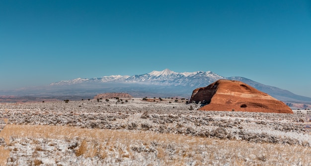 Winter landscape in Utah with snow covered meadows